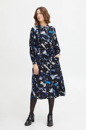 1636- Long Sleeve Midi Dress- Navy Blazer Mix- Fransa