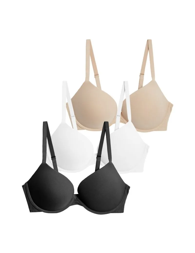 3pk Cotton Wired Push-Up Bras A-E