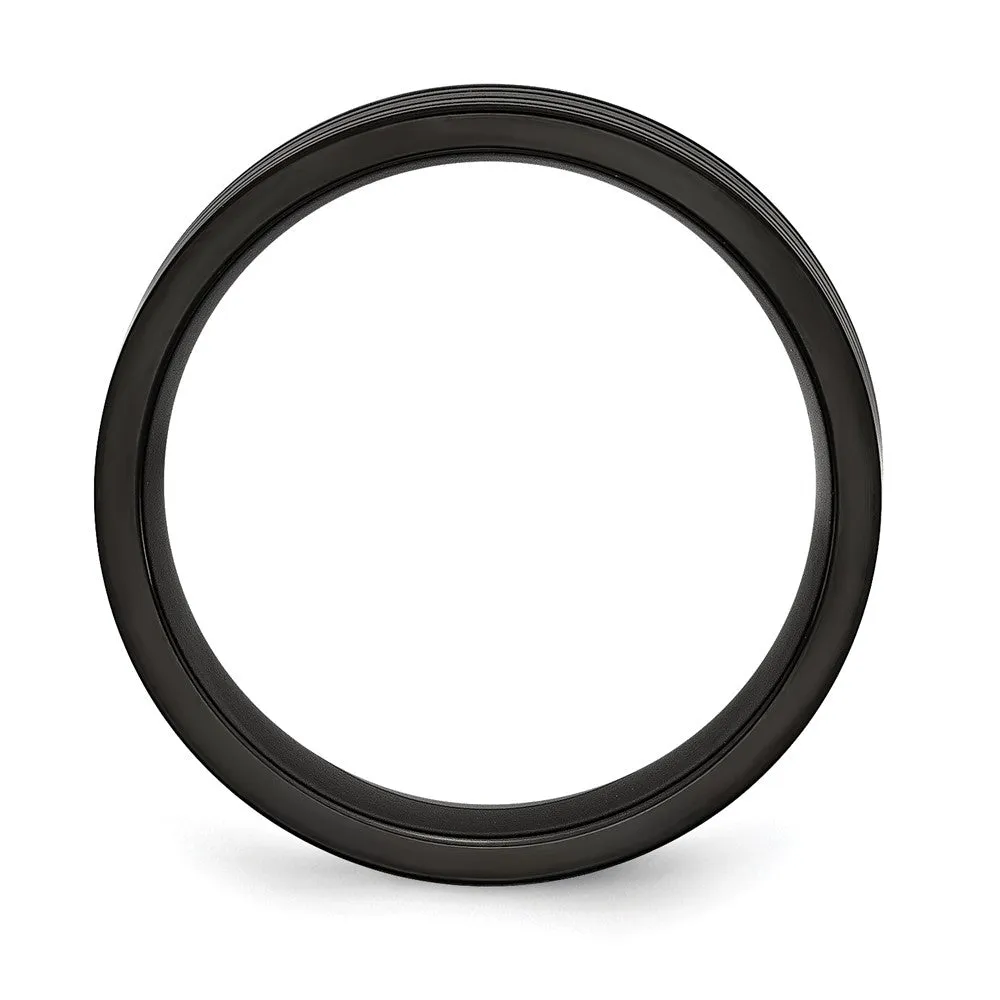 6mm Black Plated Titanium Brushed & Polished Grooved Comfort Fit Band