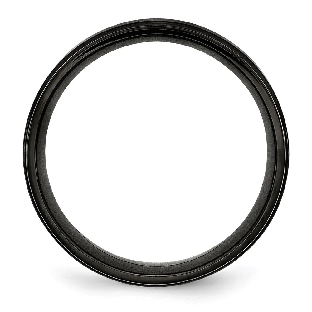 8mm Black Plated Stainless Steel Brushed Center Grooved Edges Band