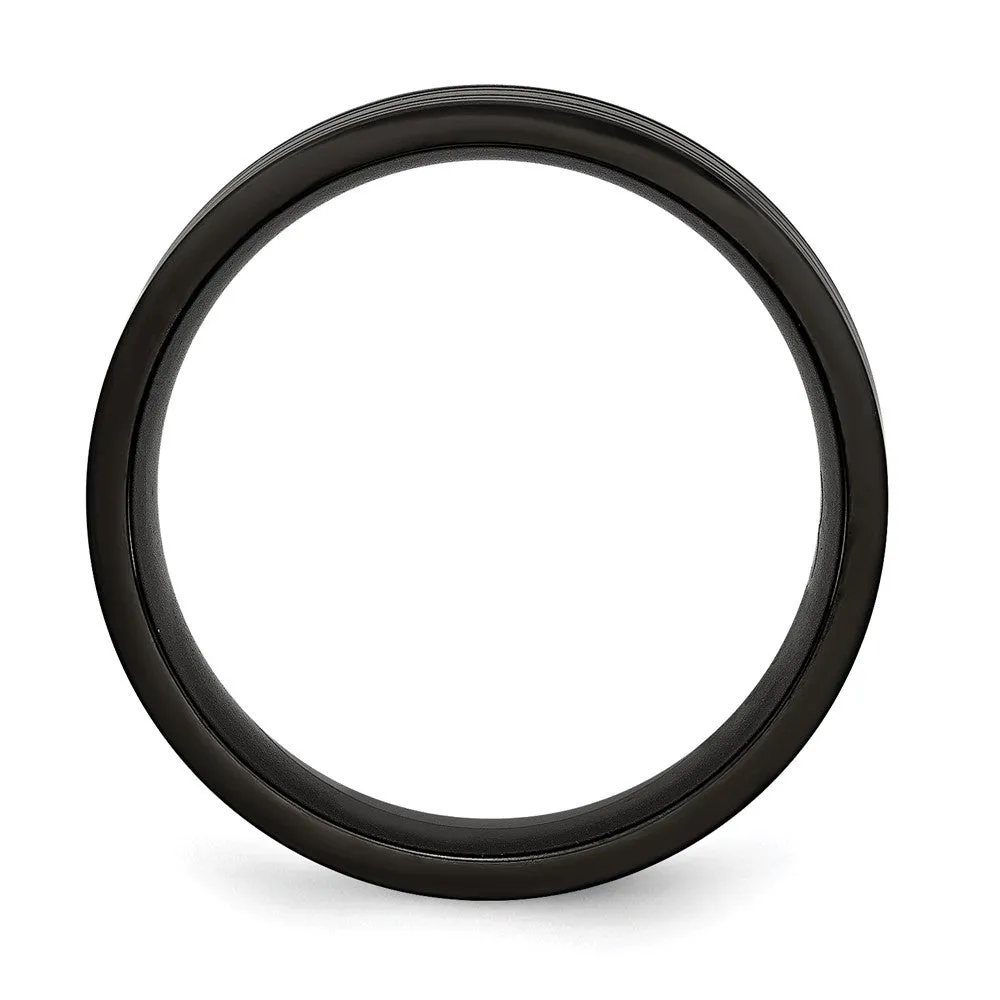 8mm Black Plated Titanium Brushed & Polished Grooved Comfort Fit Band