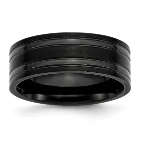 8mm Black Plated Titanium Brushed & Polished Grooved Comfort Fit Band