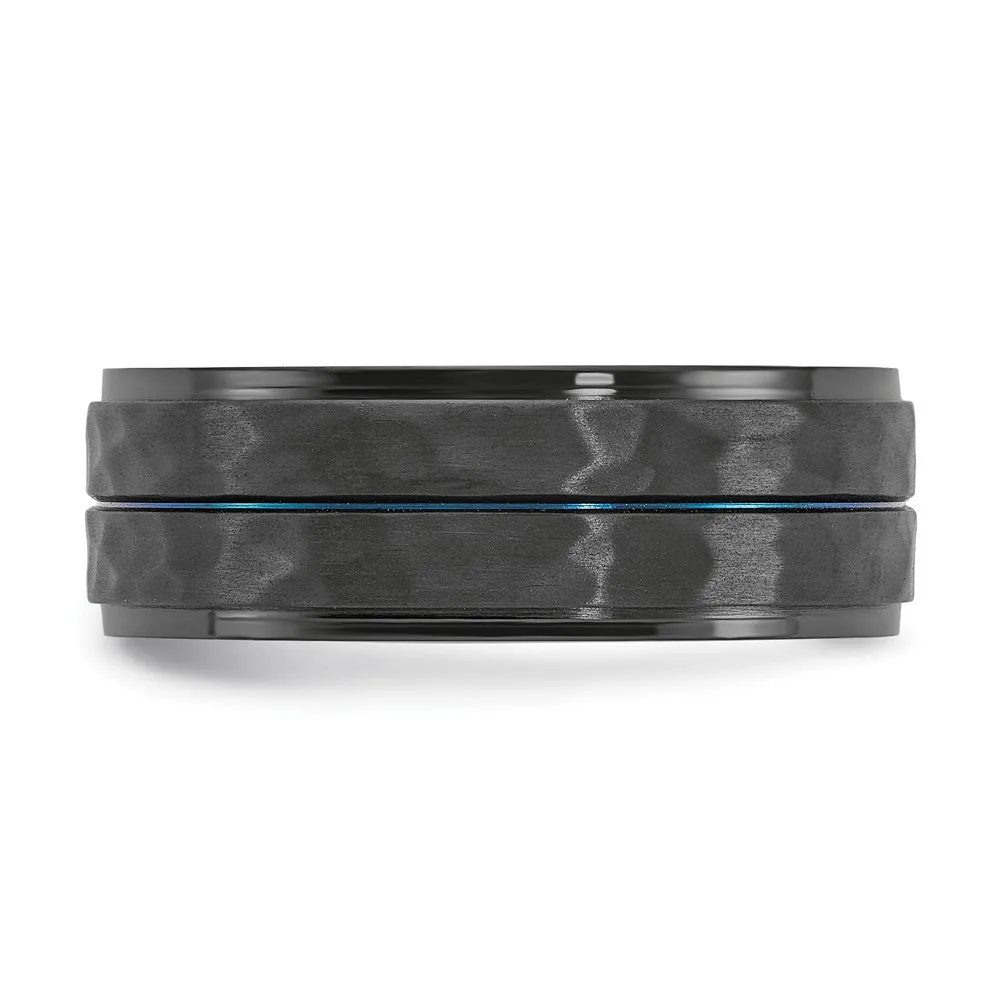 8mm Black Zirconium & Blue Plated Brushed & Hammered Band