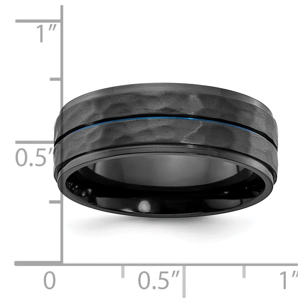 8mm Black Zirconium & Blue Plated Brushed & Hammered Band