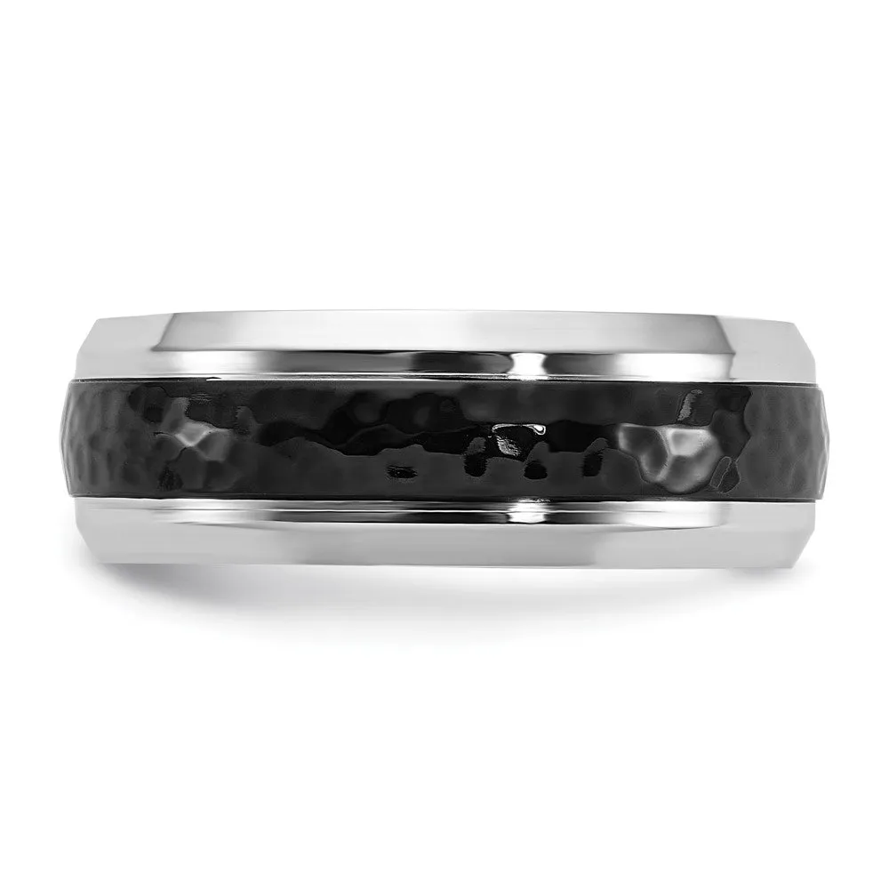 8mm Cobalt Polished & Hammered Black Plated Standard Fit Band