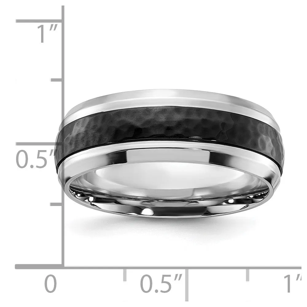 8mm Cobalt Polished & Hammered Black Plated Standard Fit Band