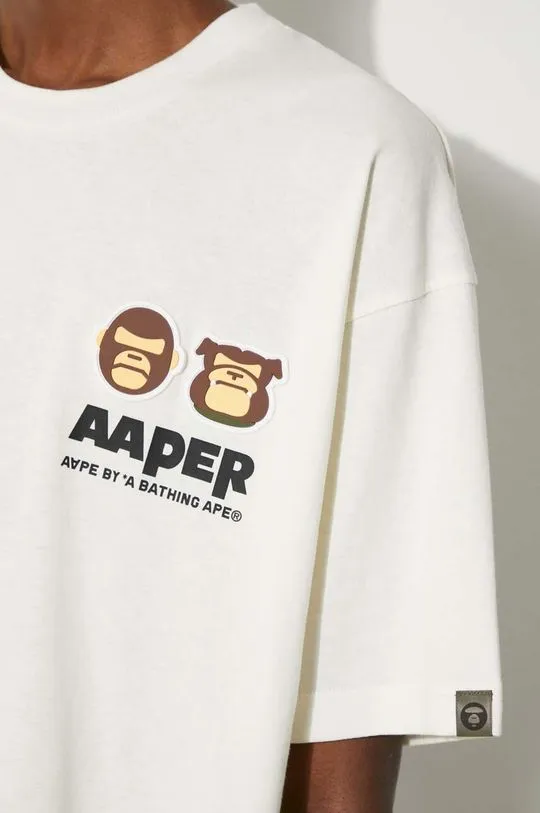 AAPE cotton t-shirt Basic Tee men’s beige color with a print AAPTEM1492XXM