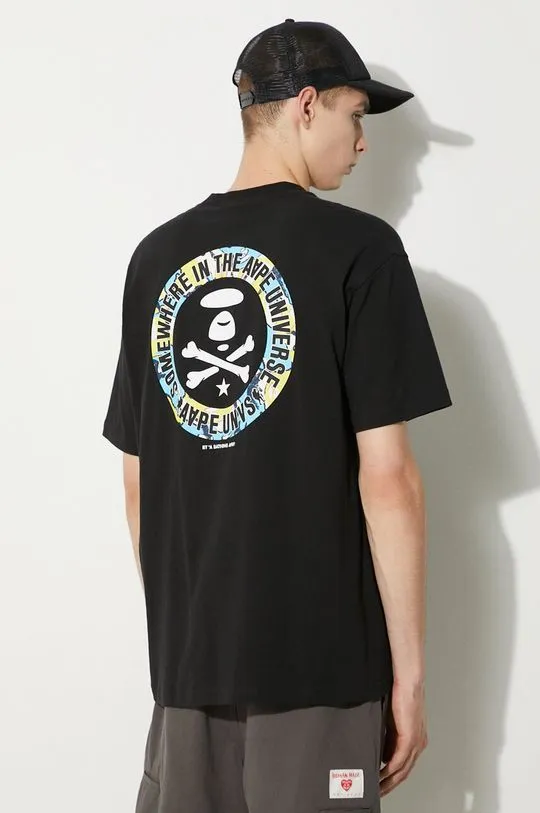 AAPE cotton t-shirt Basic Tee men’s black color with a print AAPTEM1455XXM