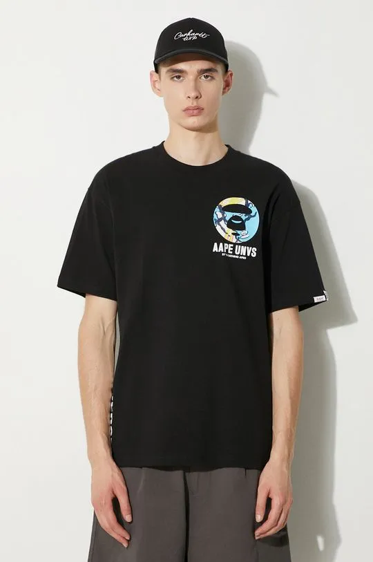 AAPE cotton t-shirt Basic Tee men’s black color with a print AAPTEM1455XXM