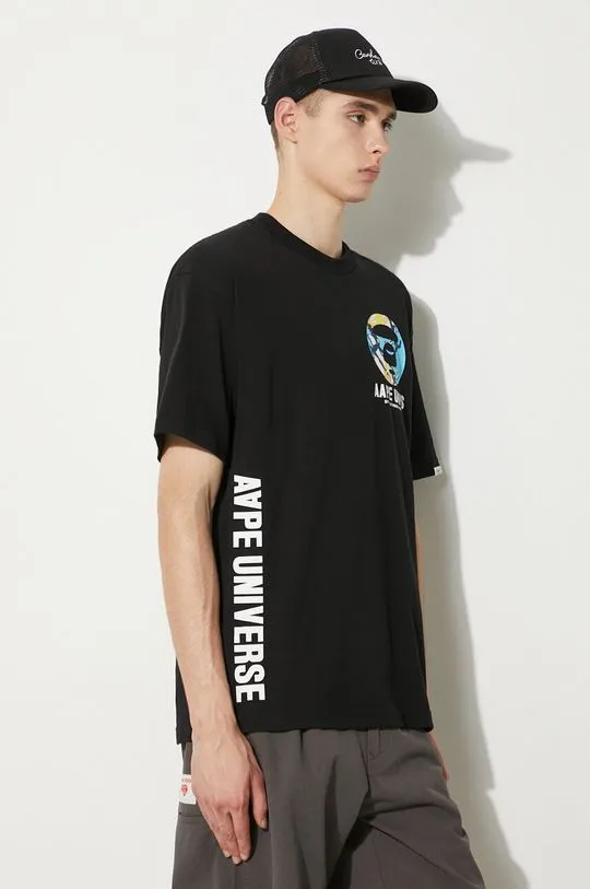 AAPE cotton t-shirt Basic Tee men’s black color with a print AAPTEM1455XXM