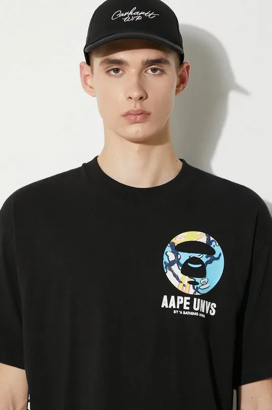 AAPE cotton t-shirt Basic Tee men’s black color with a print AAPTEM1455XXM