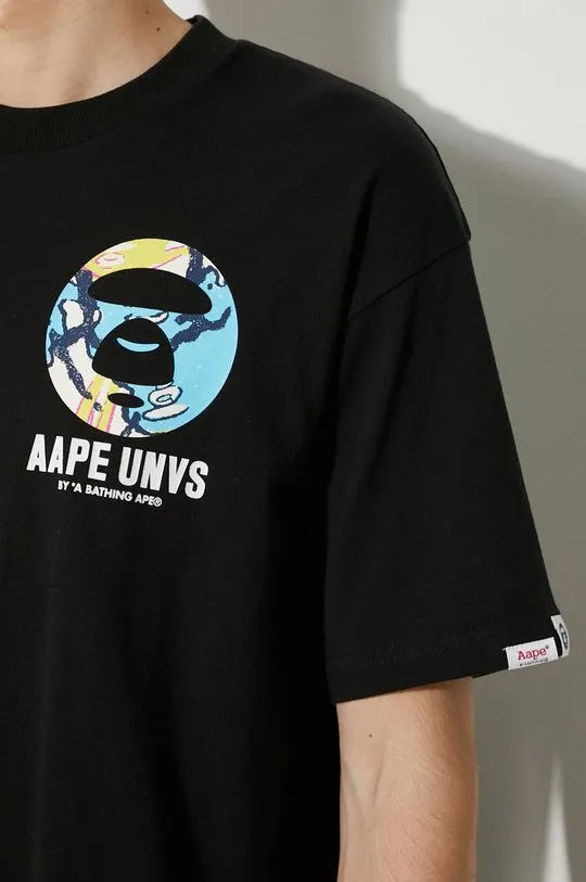 AAPE cotton t-shirt Basic Tee men’s black color with a print AAPTEM1455XXM