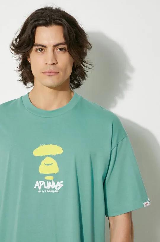 AAPE cotton t-shirt Basic Tee men’s green color with a print AAPTEM1453XXM