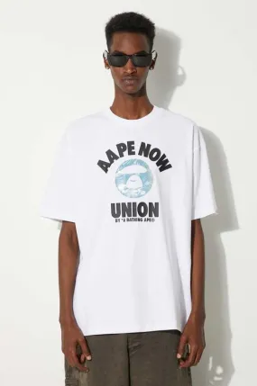 AAPE cotton t-shirt Basic Tee men’s white color with a print AAPTEM1447XXM