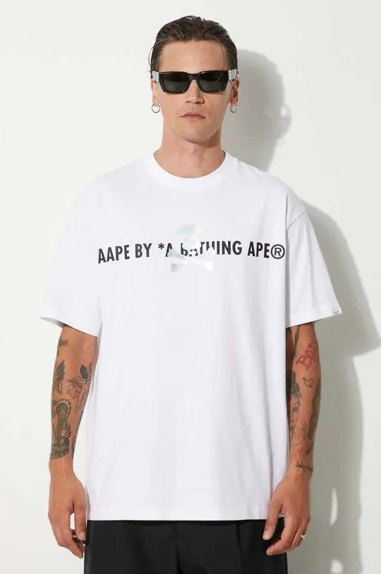 AAPE cotton t-shirt Basic Tee men’s white color with a print AAPTEM1454XXM