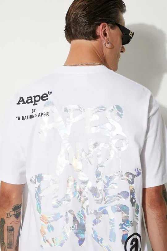 AAPE cotton t-shirt Basic Tee men’s white color with a print AAPTEM1454XXM