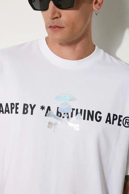 AAPE cotton t-shirt Basic Tee men’s white color with a print AAPTEM1454XXM