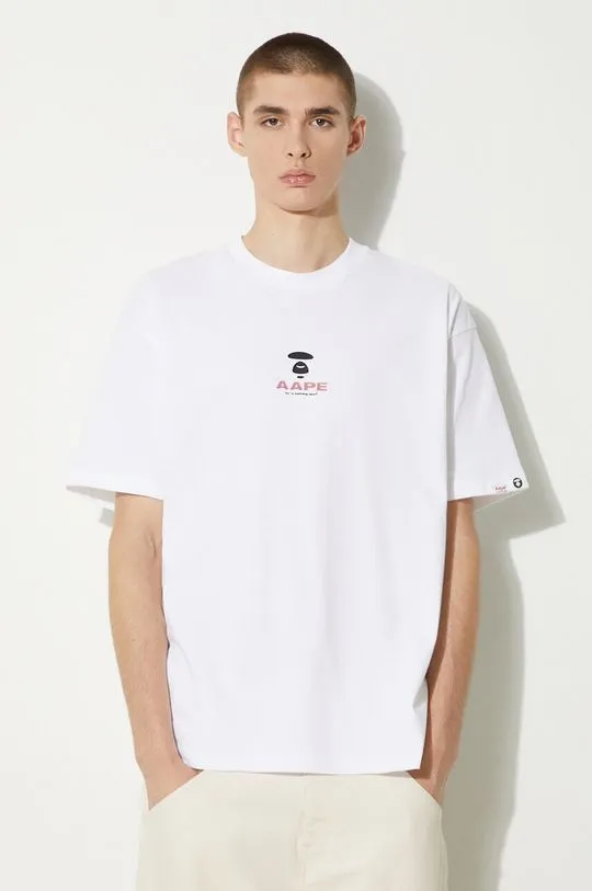 AAPE cotton t-shirt Basic Tee men’s white color with a print AAPTEM1457XXM