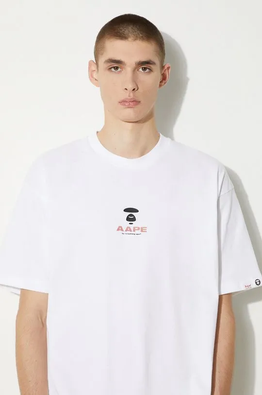 AAPE cotton t-shirt Basic Tee men’s white color with a print AAPTEM1457XXM