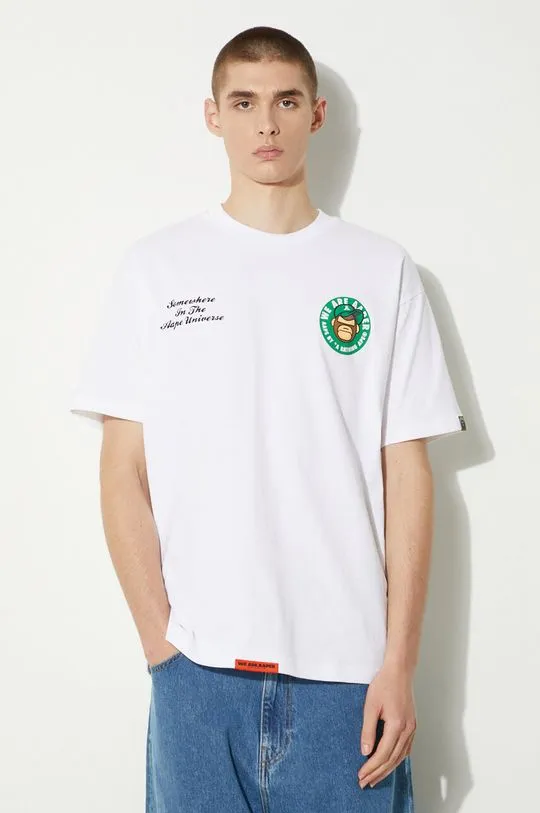 AAPE cotton t-shirt Basic Tee men’s white color with a print AAPTEM1495XXM