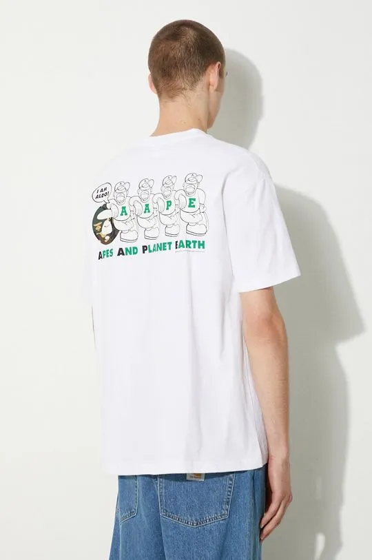 AAPE cotton t-shirt Basic Tee men’s white color with a print AAPTEM1495XXM