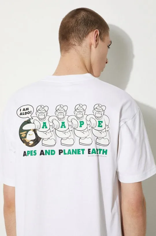 AAPE cotton t-shirt Basic Tee men’s white color with a print AAPTEM1495XXM