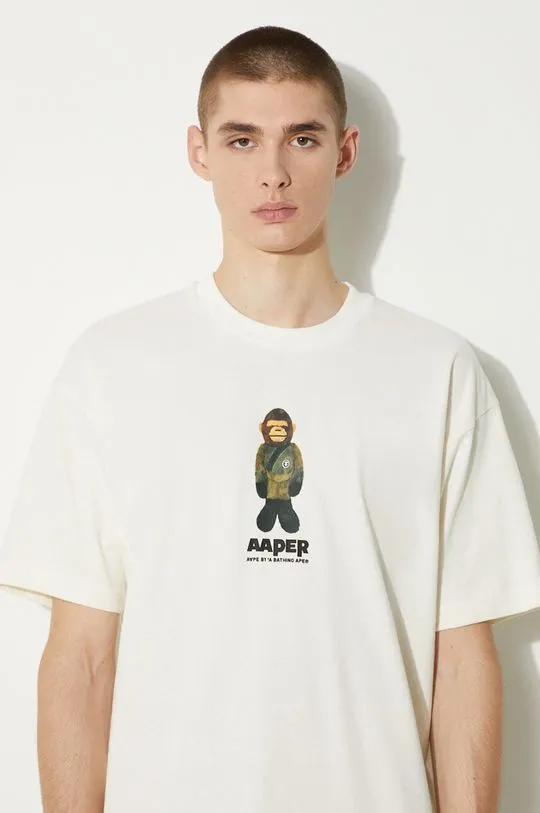 AAPE cotton t-shirt Theme Tee men’s beige color with a print AAPTEM1498XXM