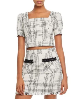 Aqua Womens Glen Plaid Square Neckline Crop Top