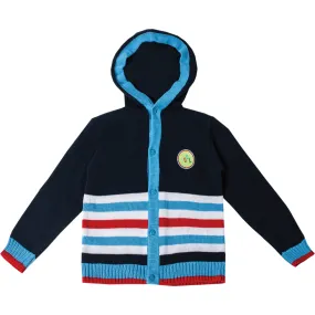 BabyBox Clothing Embroidered Sweater Cardigan with Hoodie Cool, Navy Blue