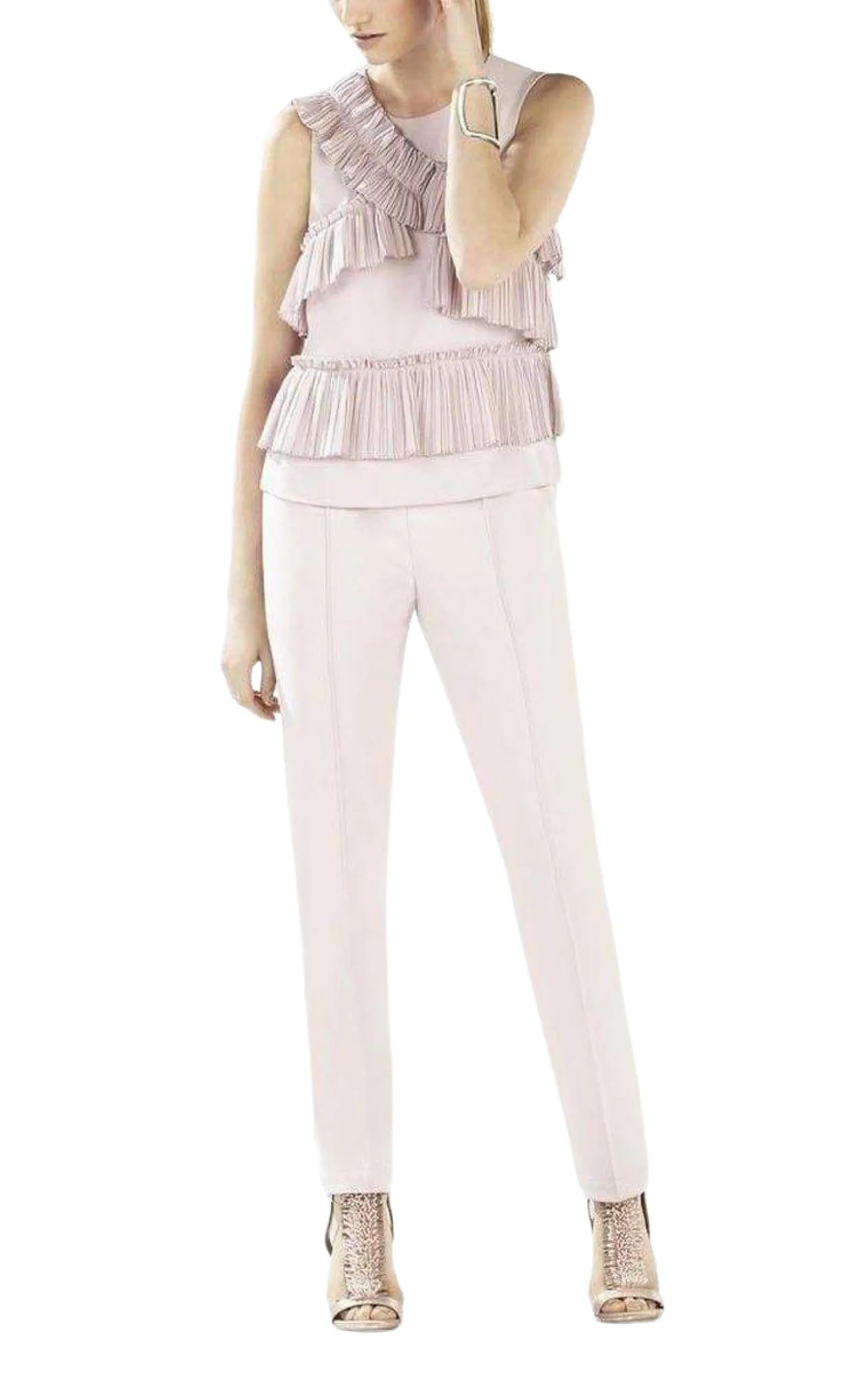 BCBG MAXAZRIA  |Lorain Pleated Ruffle Applique Top