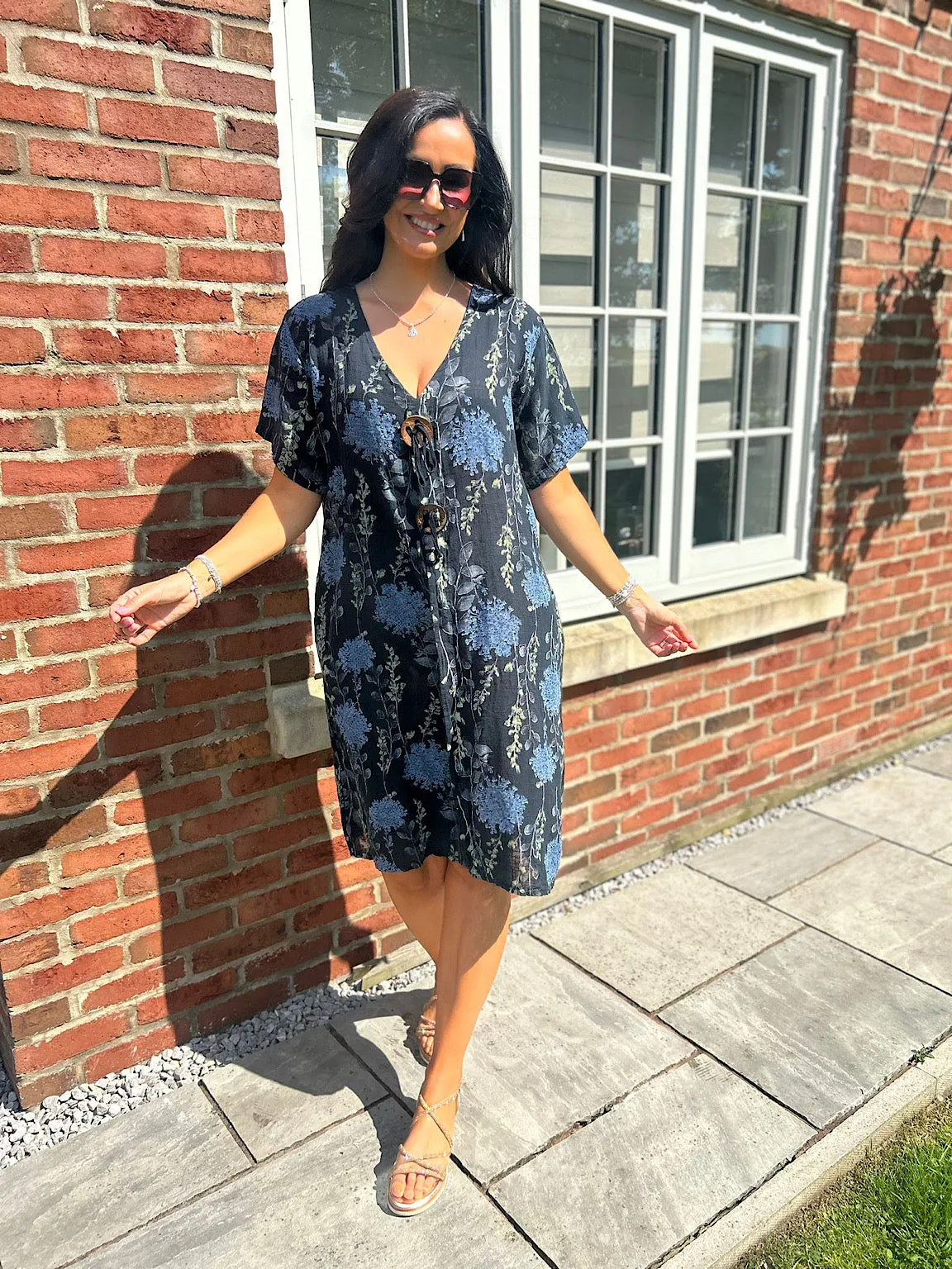 Black Floral Button Tunic Dress Sandra