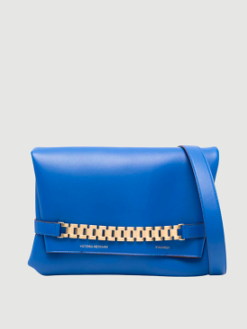 Blue Leather Chain Pouch with Strap