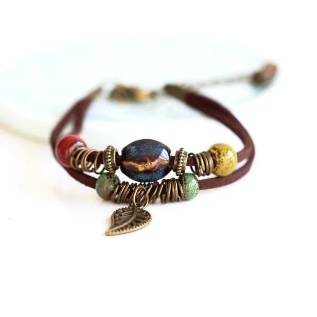 Bohemian Style Leaf Hippie Beads Ceramic Bracelet