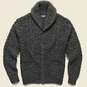 Cable Shawl Cardigan - Dark Charcoal Heather