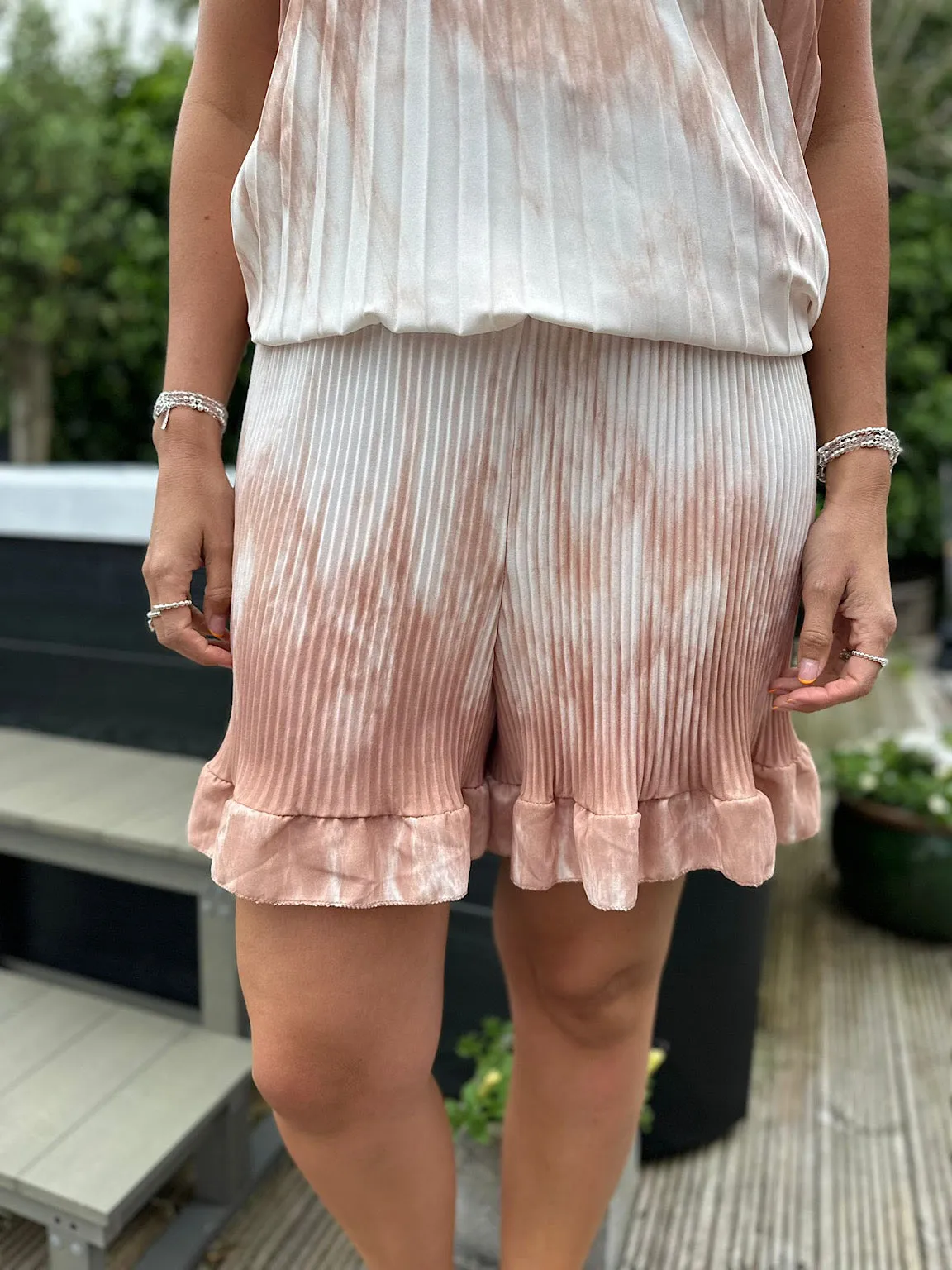 Camel Tie Dye Pleated Shorts Darcy