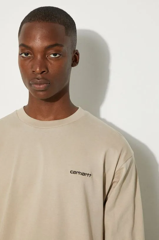 Carhartt WIP cotton longsleeve top Longsleeve Script Embroidery beige color smooth I032306.AWXX