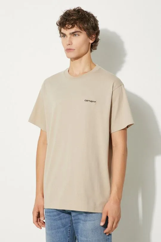 Carhartt WIP cotton t-shirt S/S Script Embroidery men’s beige color smooth I030435.AWXX