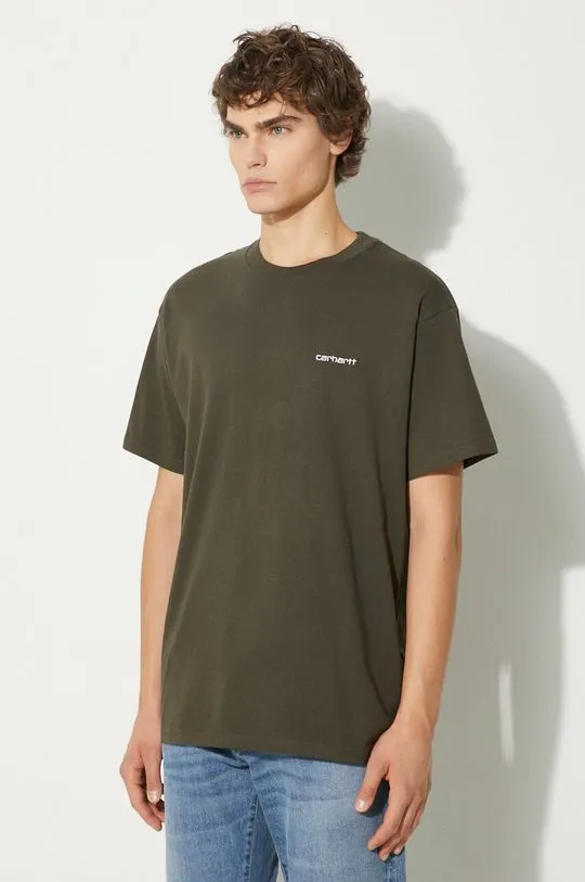 Carhartt WIP cotton t-shirt S/S Script Embroidery men’s green color smooth I030435.00XXX