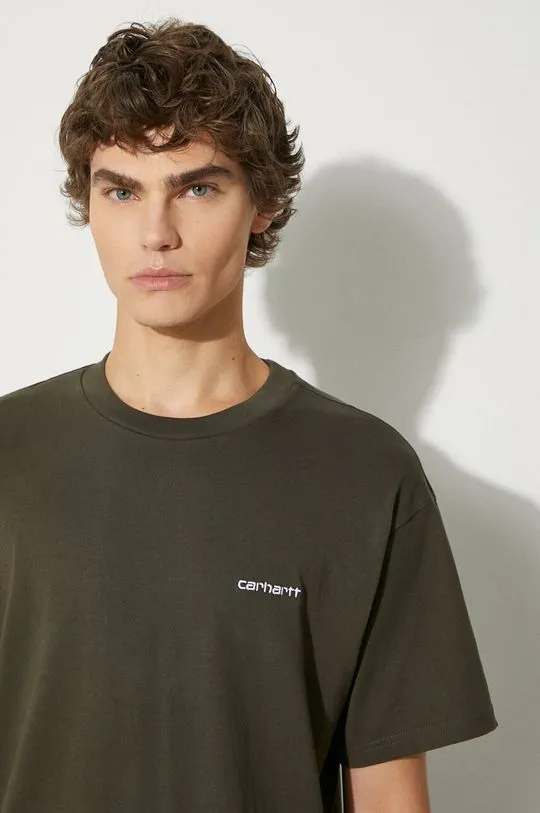 Carhartt WIP cotton t-shirt S/S Script Embroidery men’s green color smooth I030435.00XXX