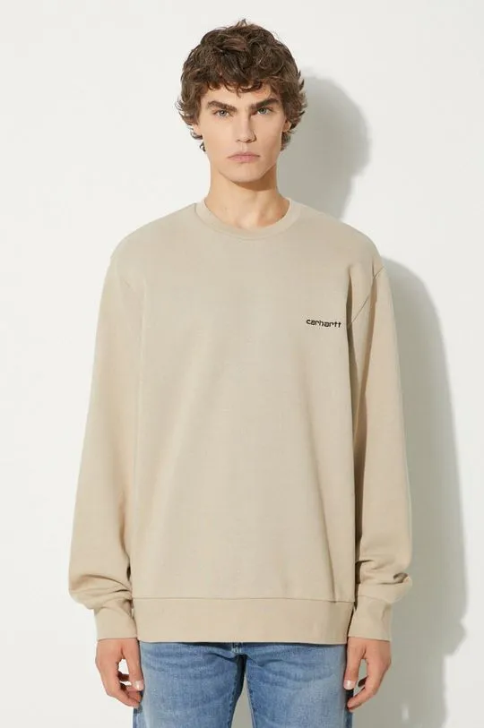 Carhartt WIP sweatshirt Script Embroidery Sweat men's beige color smooth I033657.AWXX