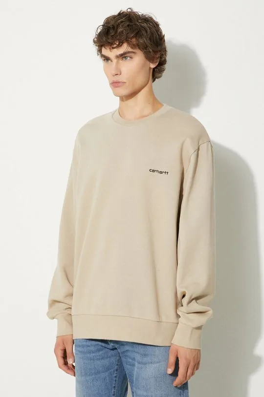 Carhartt WIP sweatshirt Script Embroidery Sweat men's beige color smooth I033657.AWXX