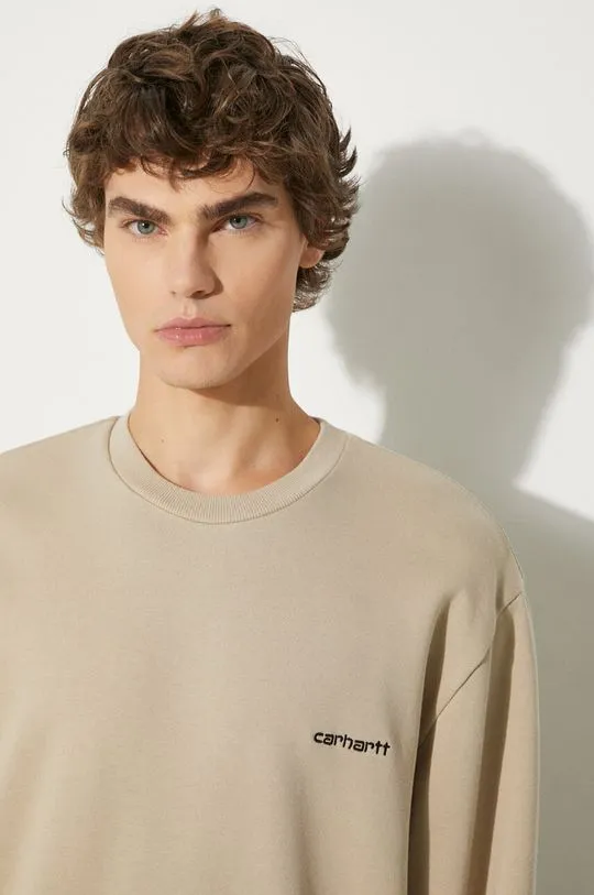 Carhartt WIP sweatshirt Script Embroidery Sweat men's beige color smooth I033657.AWXX