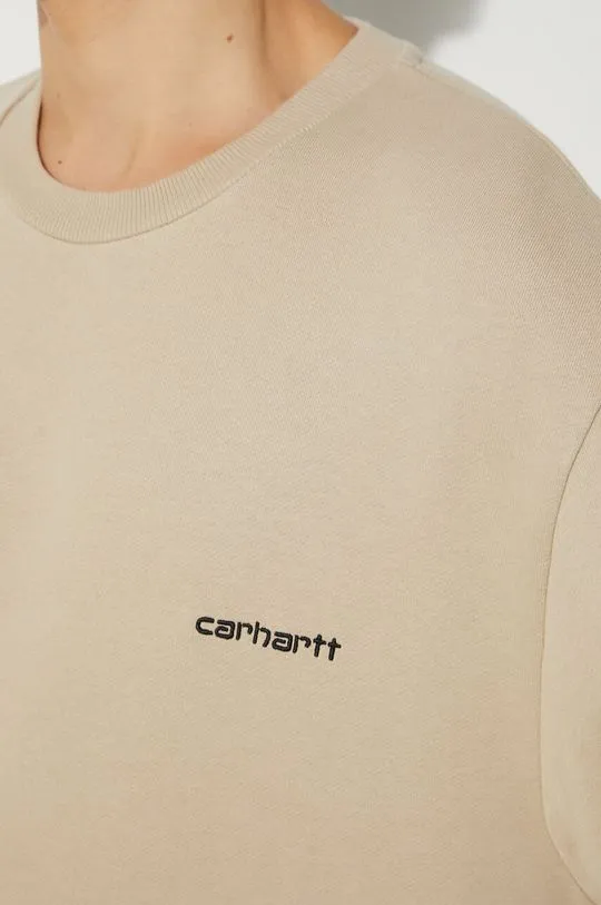 Carhartt WIP sweatshirt Script Embroidery Sweat men's beige color smooth I033657.AWXX