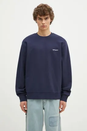 Carhartt WIP sweatshirt Script Embroidery Sweat men's navy blue color with an application I033657.2AHXX