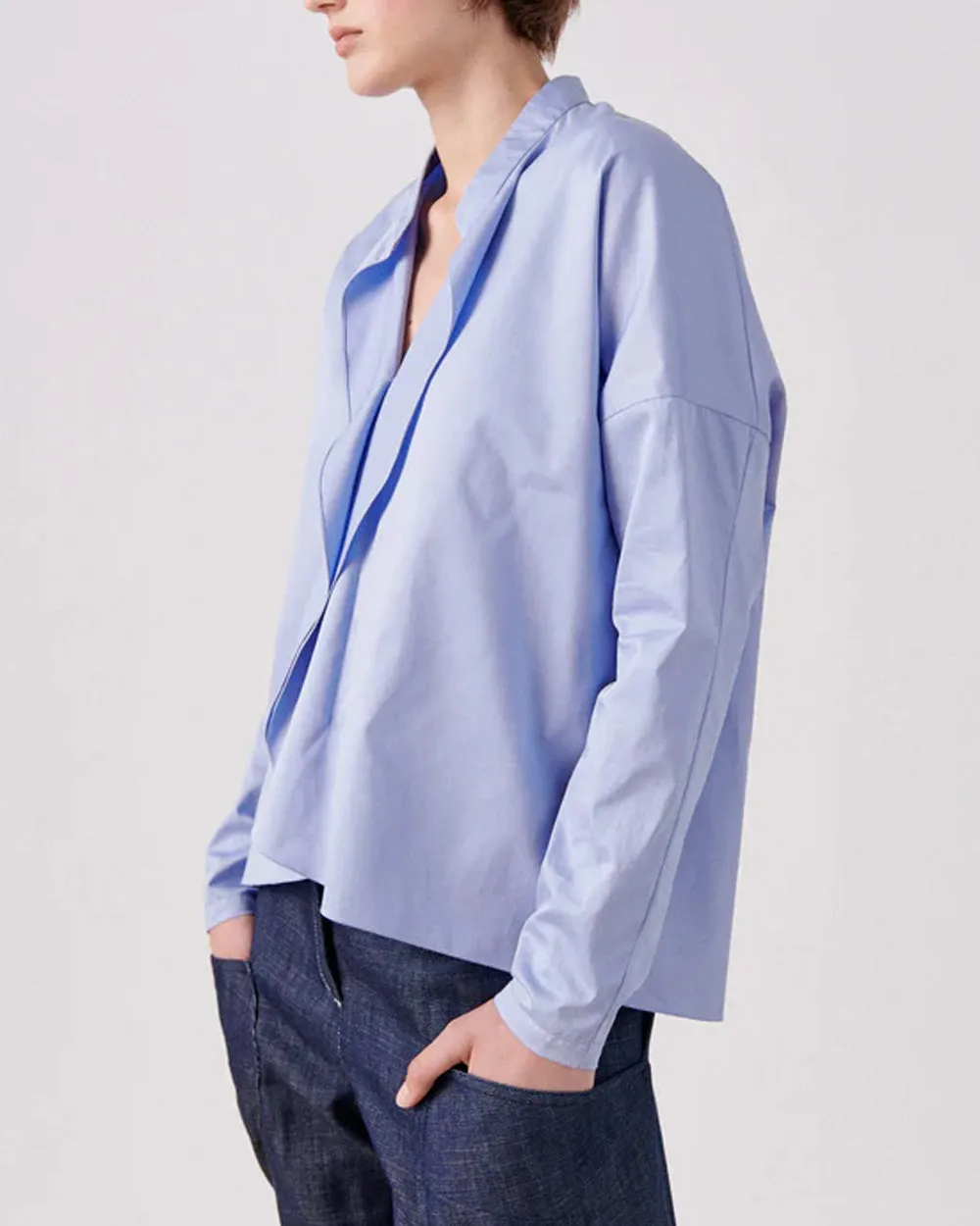 Chambray Blue Cotton Long Sleeve Fin Gaban Shirt