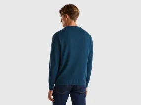 Crew neck sweater in cashmere and wool blend - Teal | Benetton