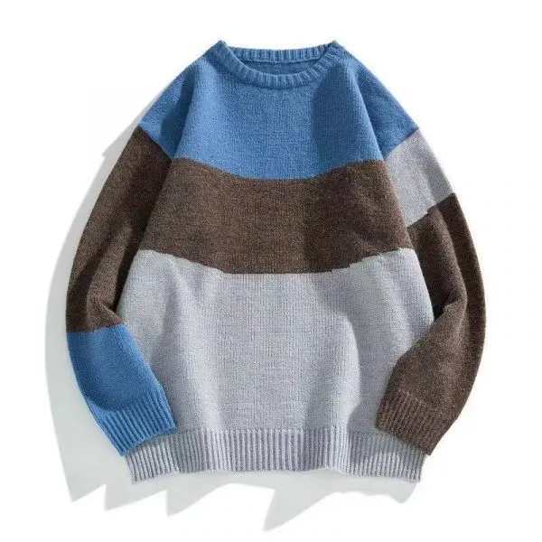 Crew neck knitted sweater for men with muti color design