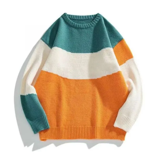 Crew neck knitted sweater for men with muti color design