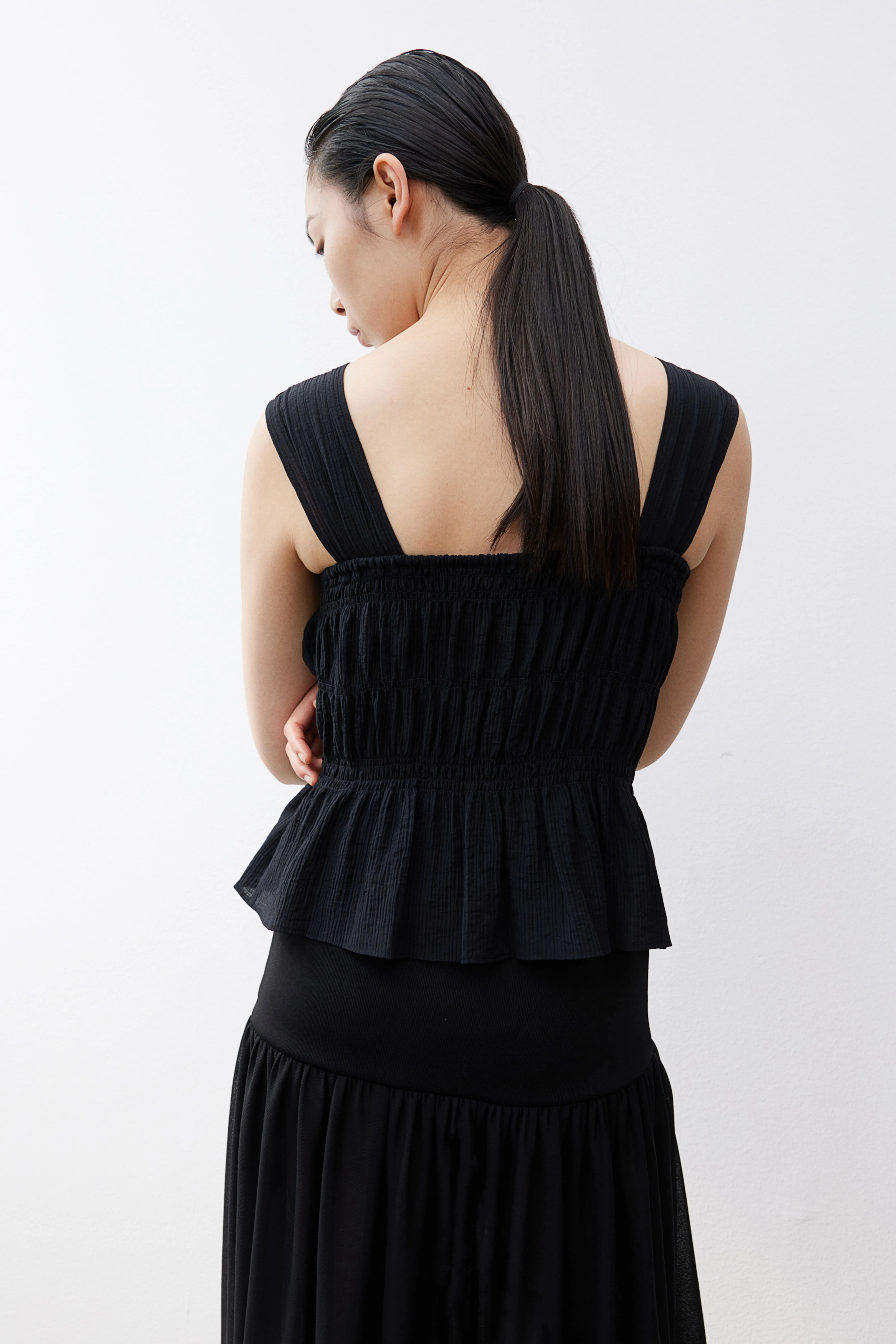 Crêpe peplum top - Square neckline - Sleeveless - Black - Ladies | H&M GB