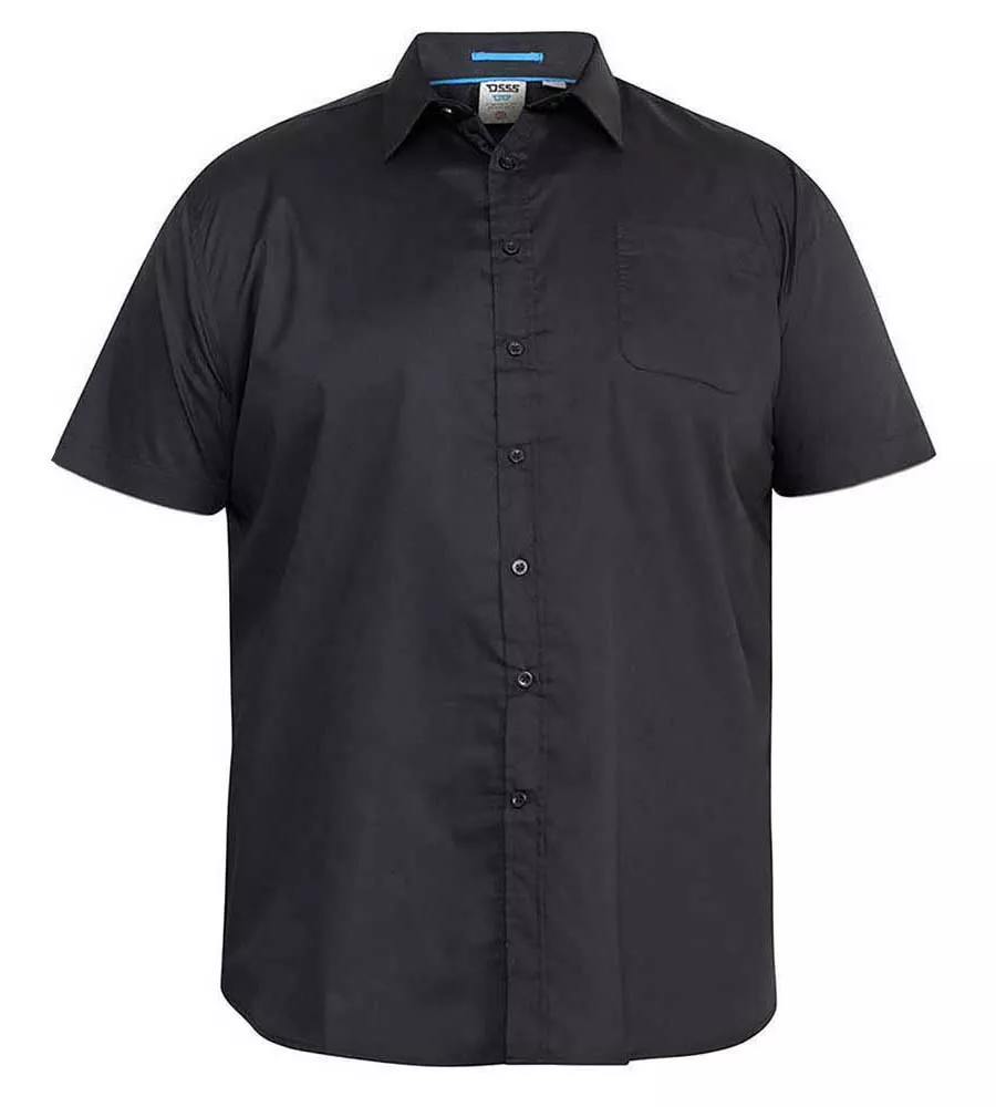 D555 Big Mens Black Short Sleeve Easy Iron Classic Regular Shirt (AERON )